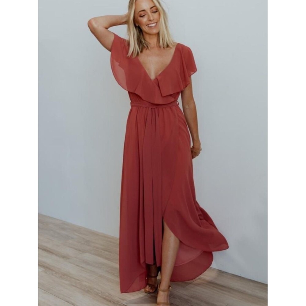 NWT Baltic Born Katya Rosewood Ruffle Faux-Wrap Maxi Dress [No Belt] | Size M